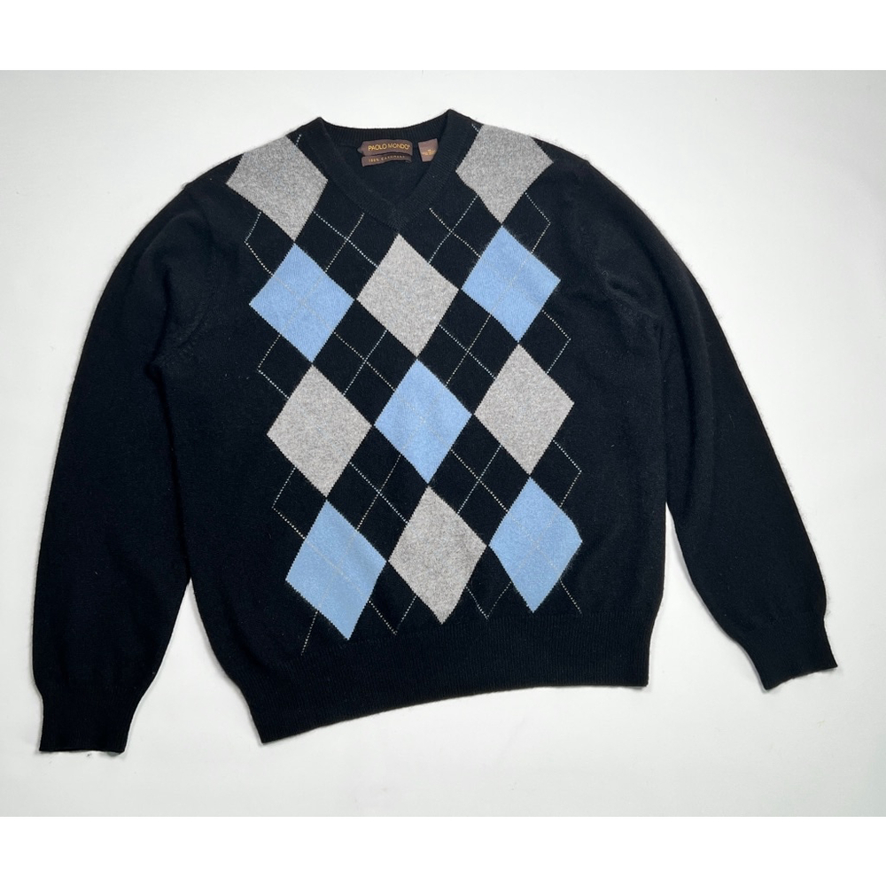 Paolo Mondo Mens Sweater Cashmere M Black Blue and Grey